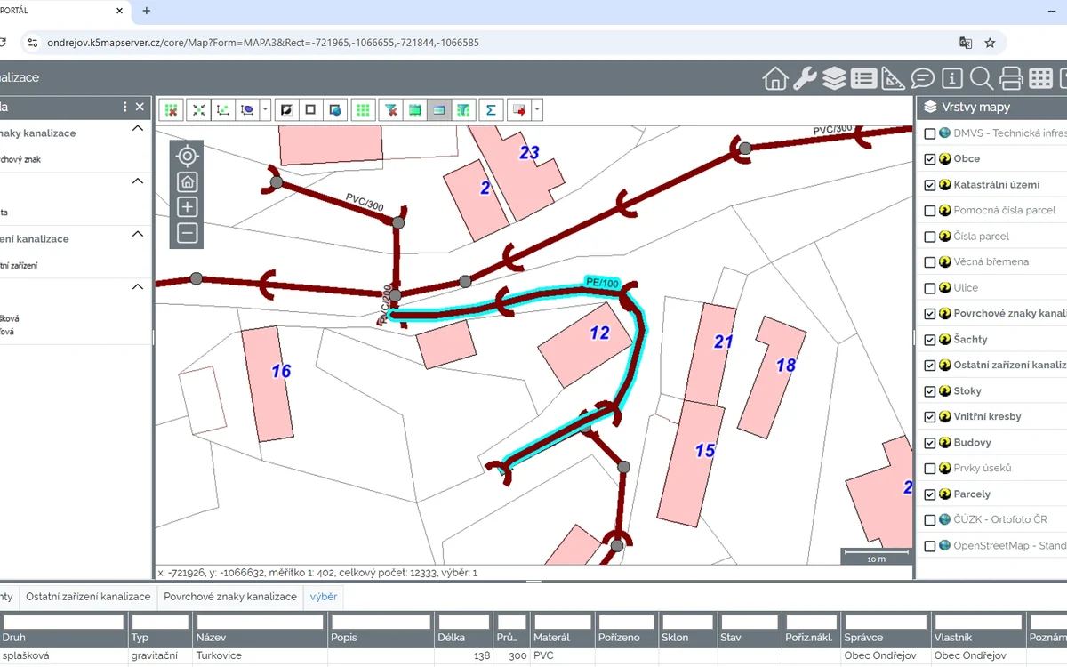 Pasport kanalizace v geoportálu MAP4U